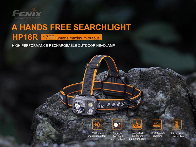 Fenix Stirnlampe HP16R Grau LED Stirnlampe