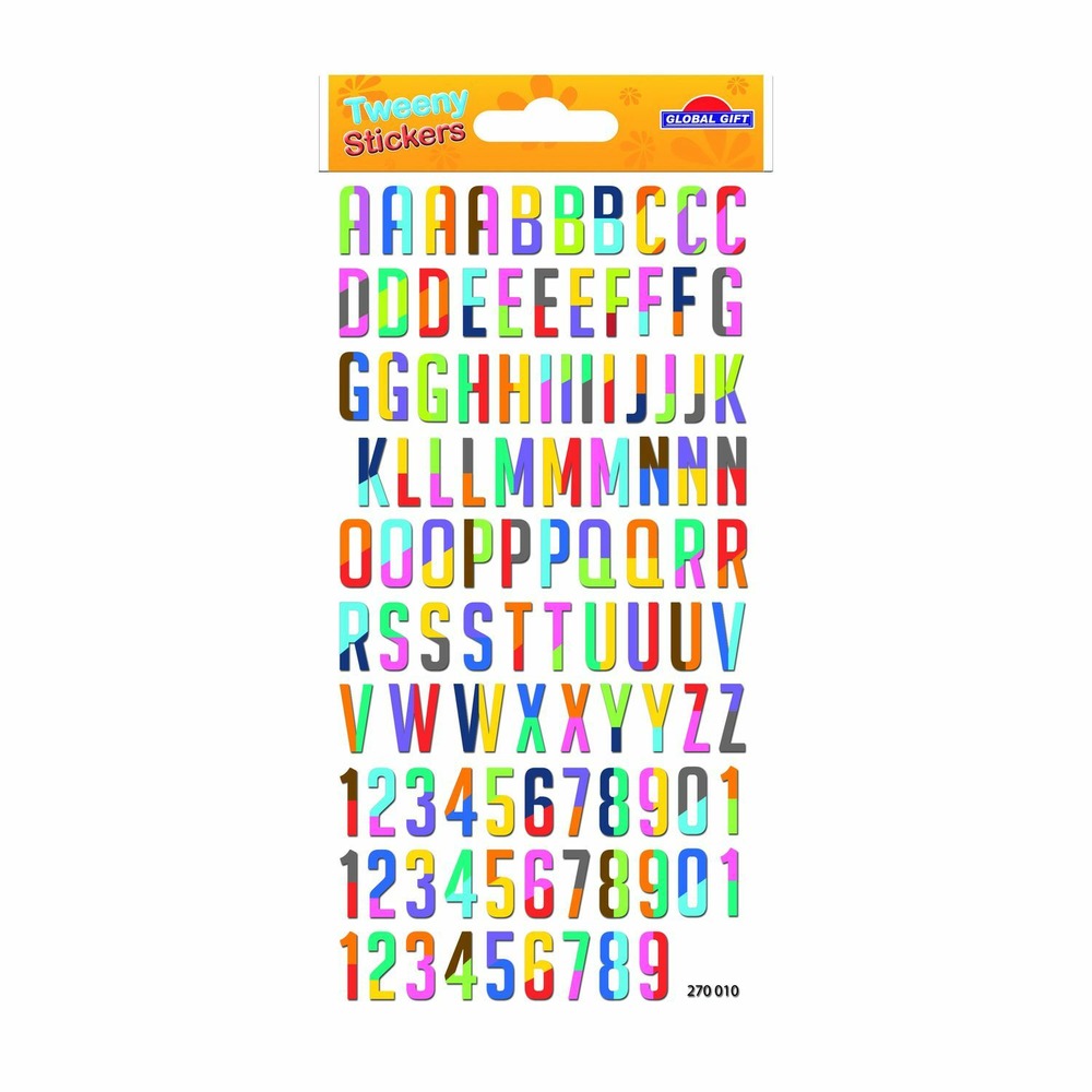 104 autocollants réutilisables - relief 3d - alphabet - multicolore - paillettes