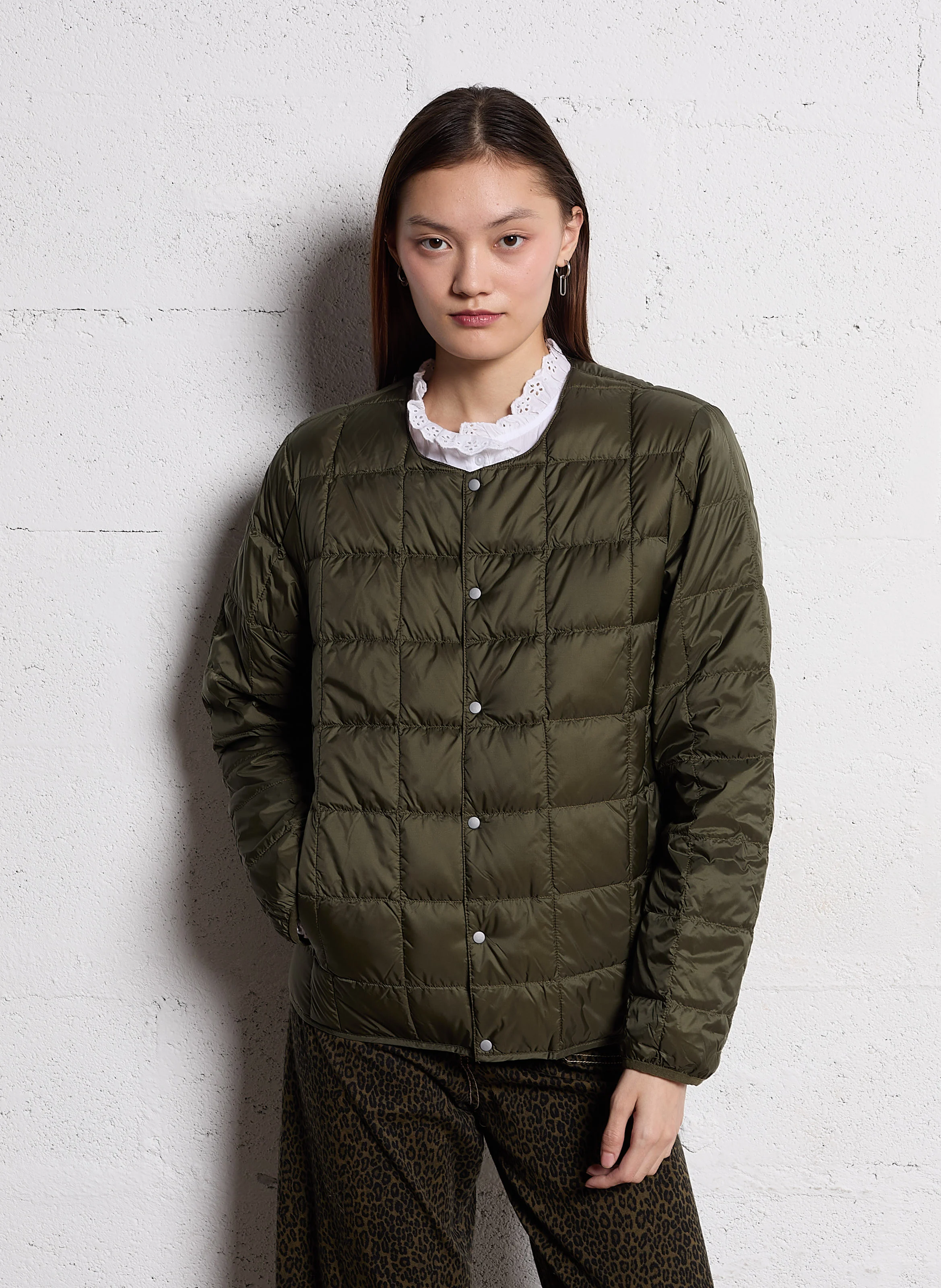 Veste col rond matelassée | Kaki