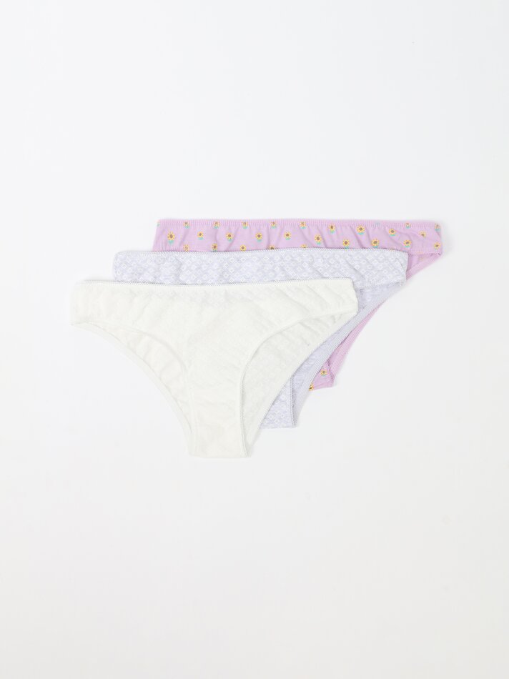 Pacote com 3 calcinhas clássicas de algodão estampado - Cores Variadas