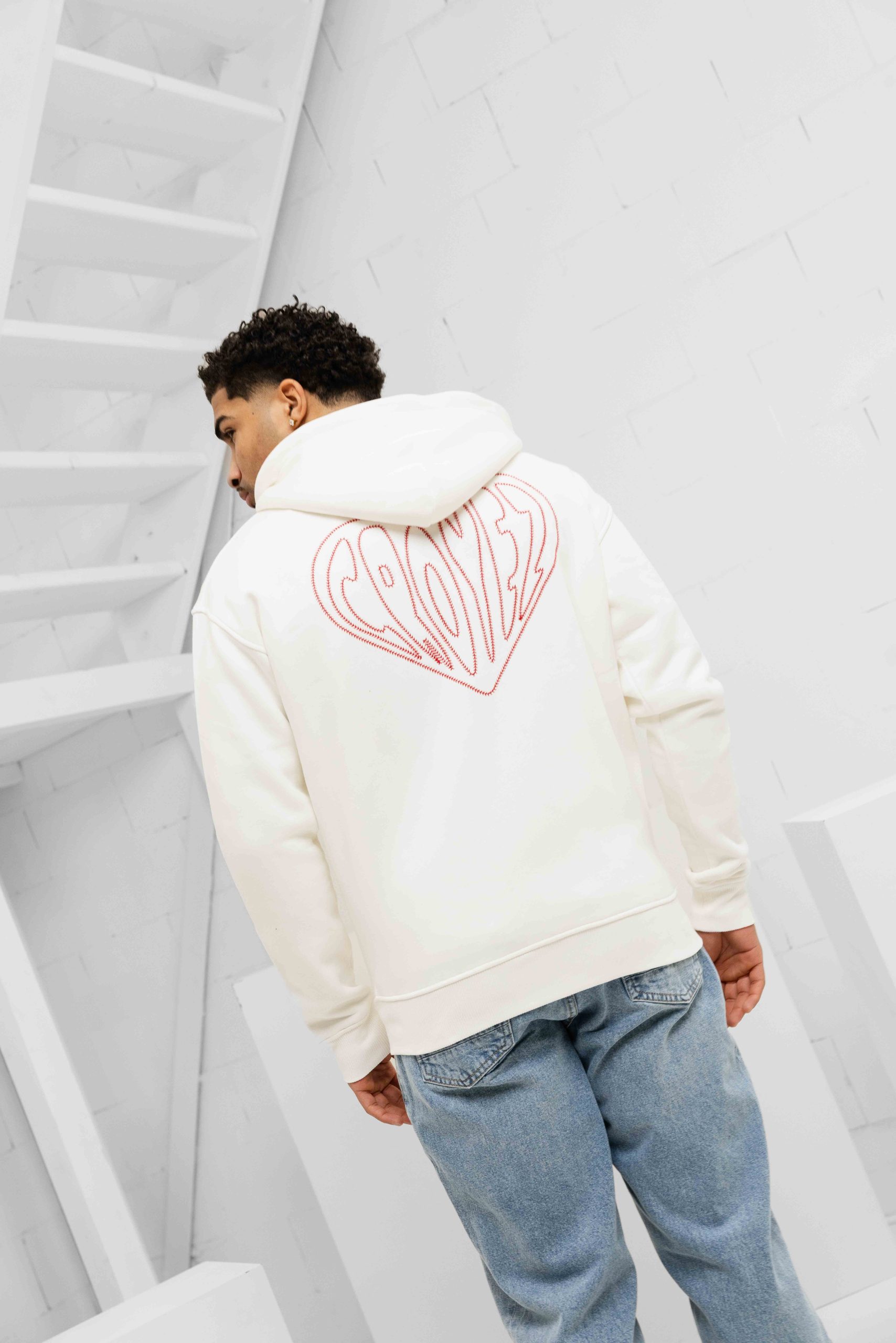 Croyez Stitched Heart Zip Hoodie Heren Gebroken Wit