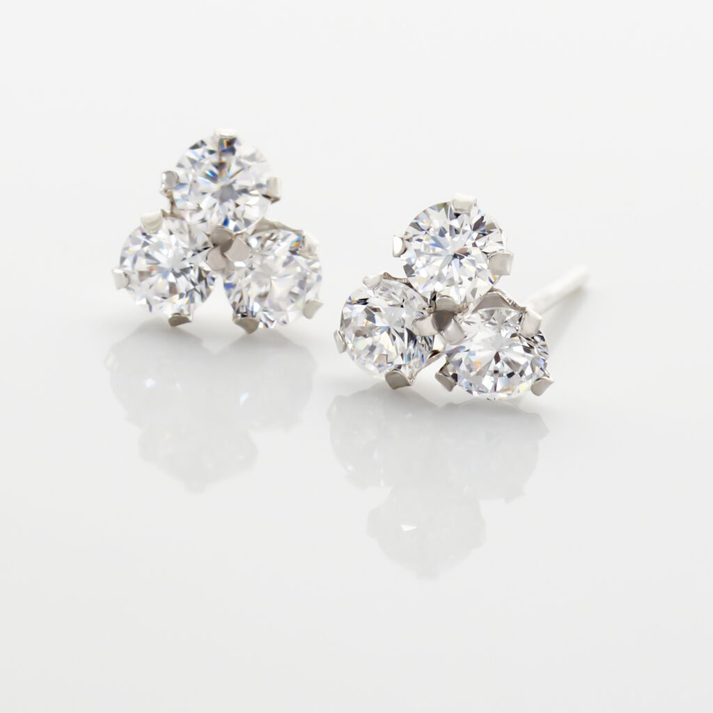 Boucles D'oreilles Puces Eleanor Fleur Or Blanc Oxyde De Zirconium
