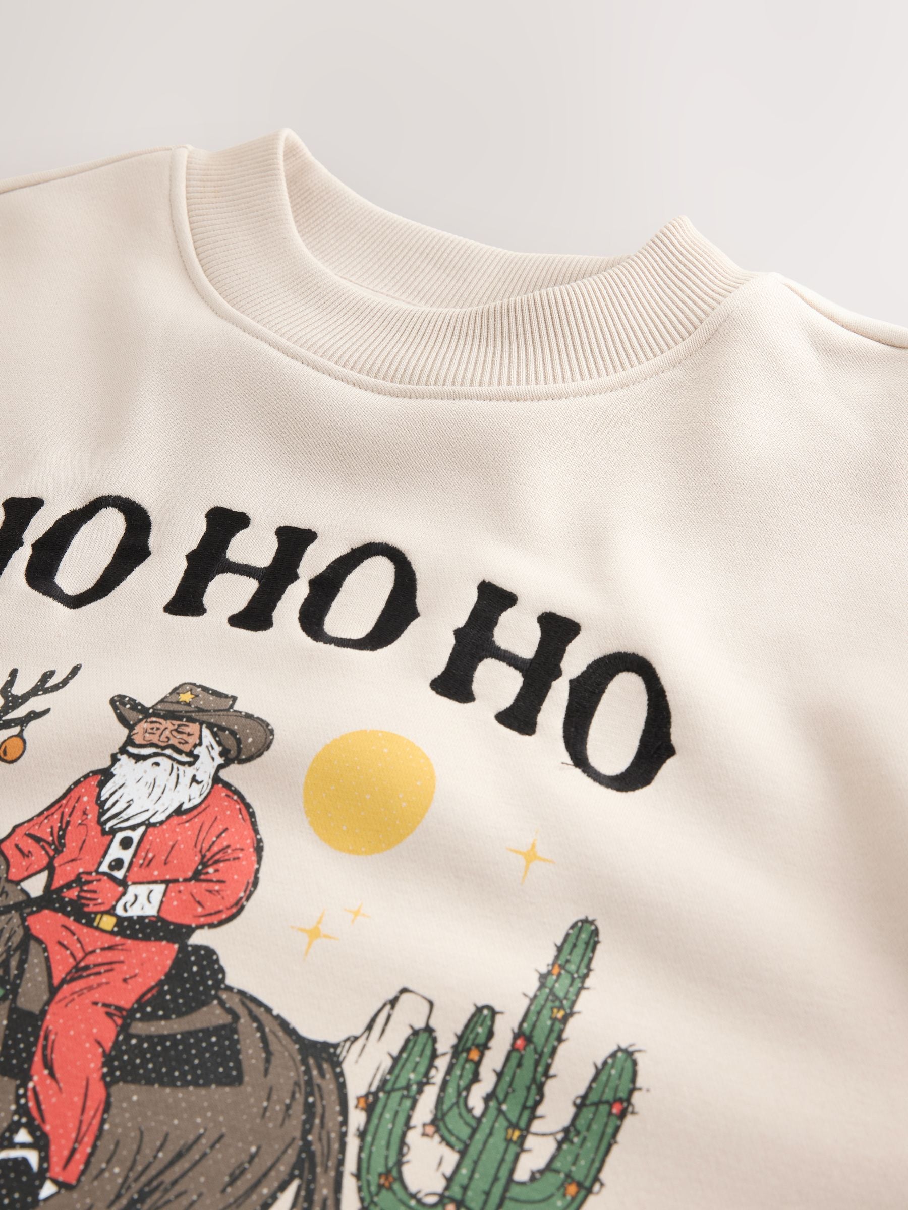 Ecru-wit western grafisch ontwerp - Kersttrui met patroon en ronde hals