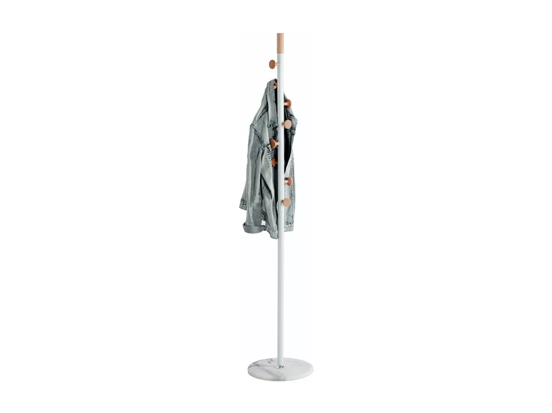 Porte manteau en marbre, bois et métal blanc - H178 cm