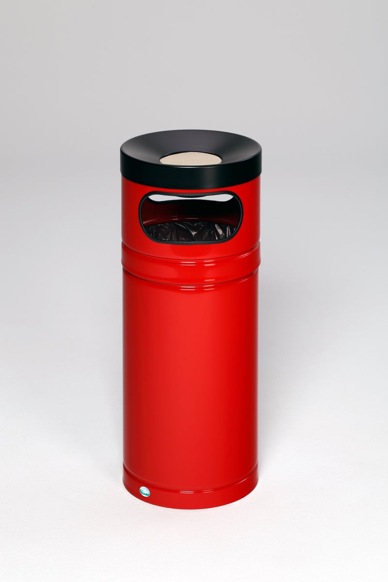 PROREGAL Robuuste Combi-asbak met Aluminium Kop voor 56 Liter Plastic Zakken HxBxD 88,5 x 36,5 x 36,5 cm Gegalvaniseerd Staal Rood