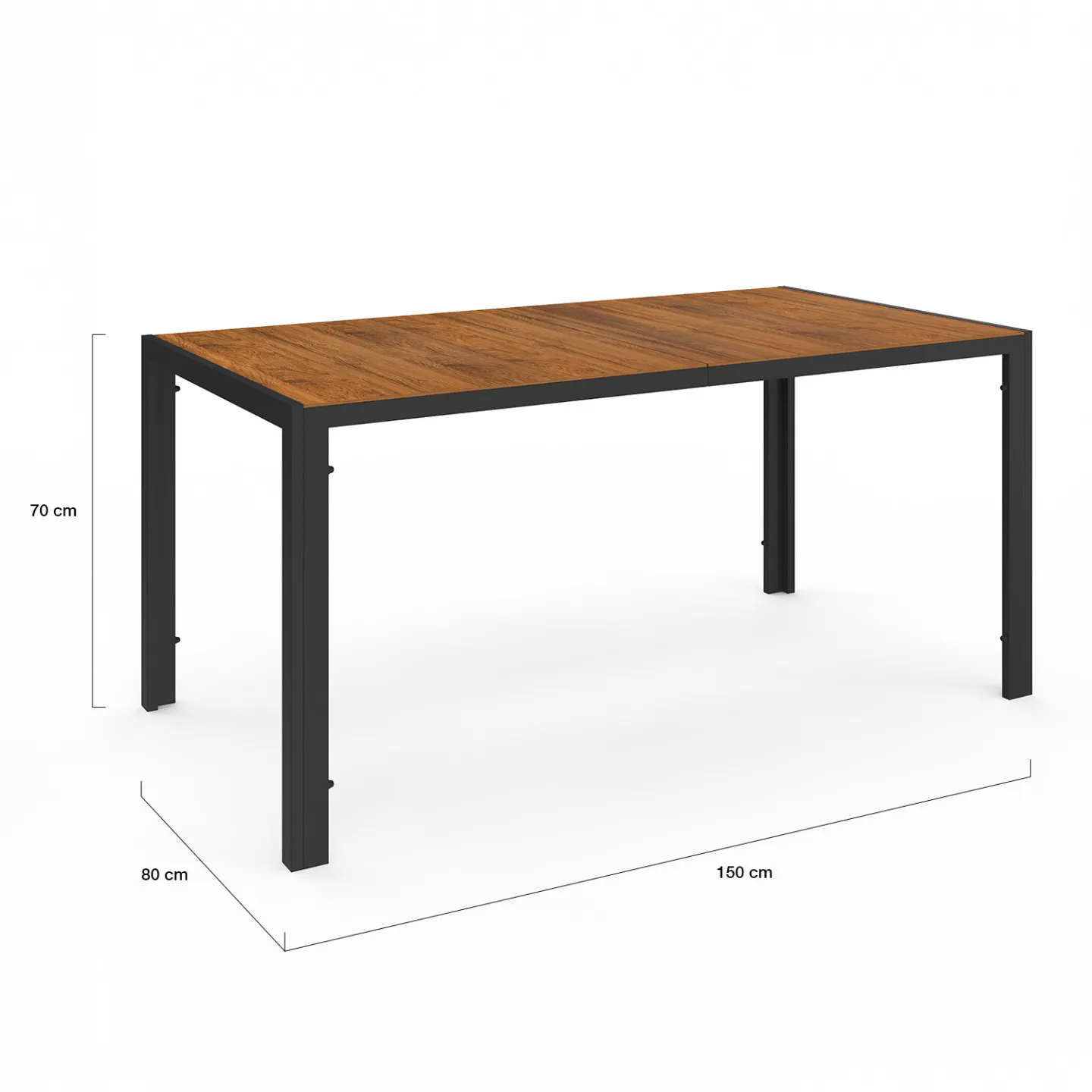 Salon de jardin NOUMEA table 150 cm plateau effet bois et 6 chaises empilables noir et bois