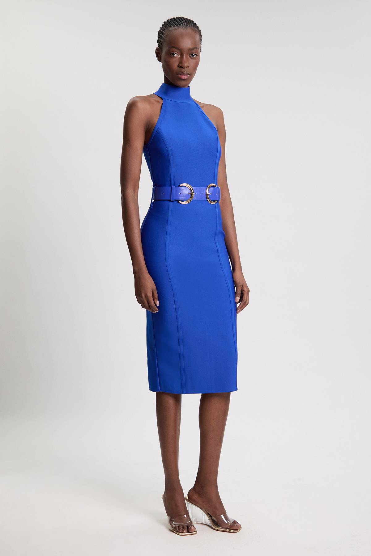 KarenMillen Robe Midi Bandage à Col Haut avec Détails Boucles