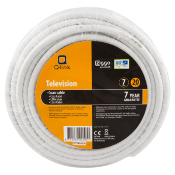 Q-Link coax kabel 20 meter wit kabelkeur