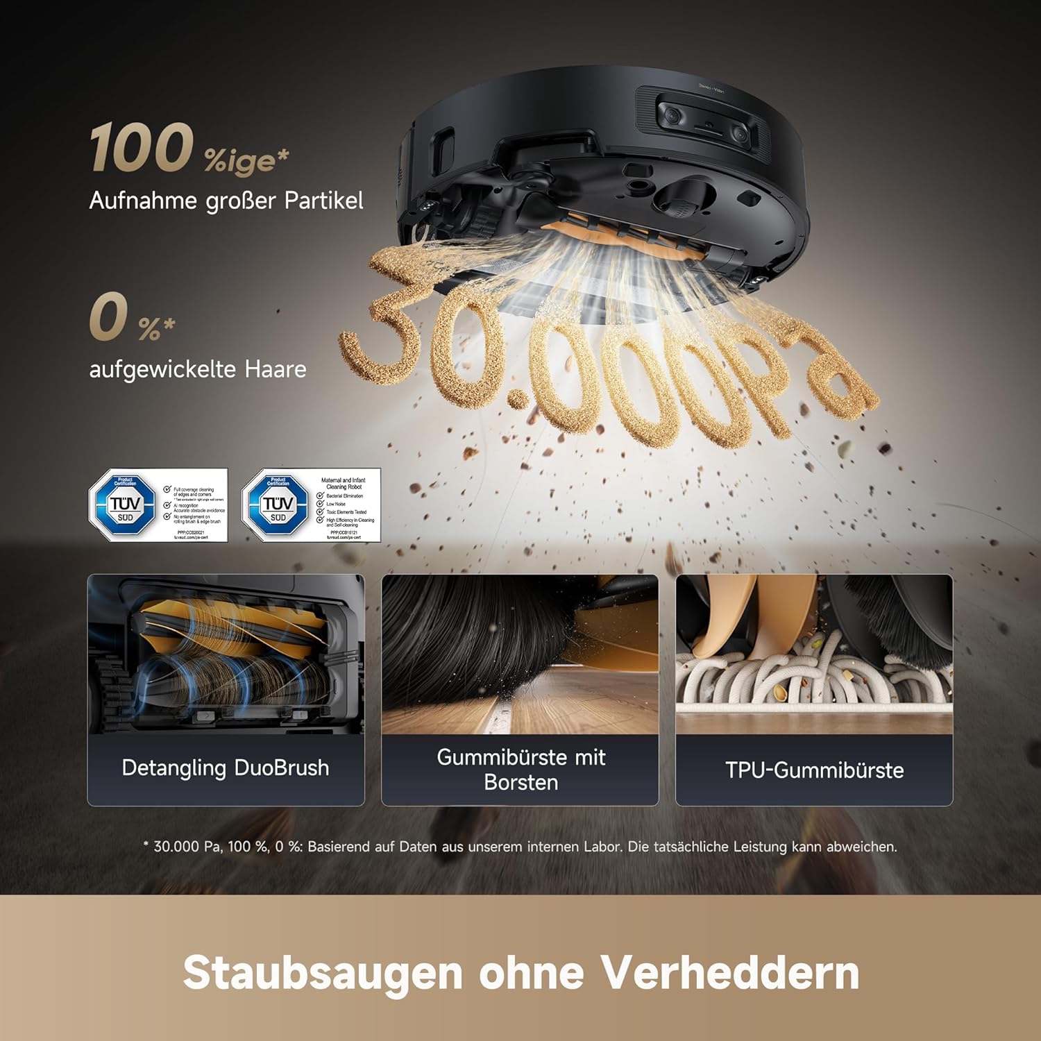 dreame Aqua10 Ultra Roller Complete Saugroboter mit Wischfunktion, 30.000Pa Saugkraft, 8 cm Hindernisfreiheit, Selbstreinigung der Rollen, automatisches Entleeren, intelligente Sprachsteuerung Schwarz