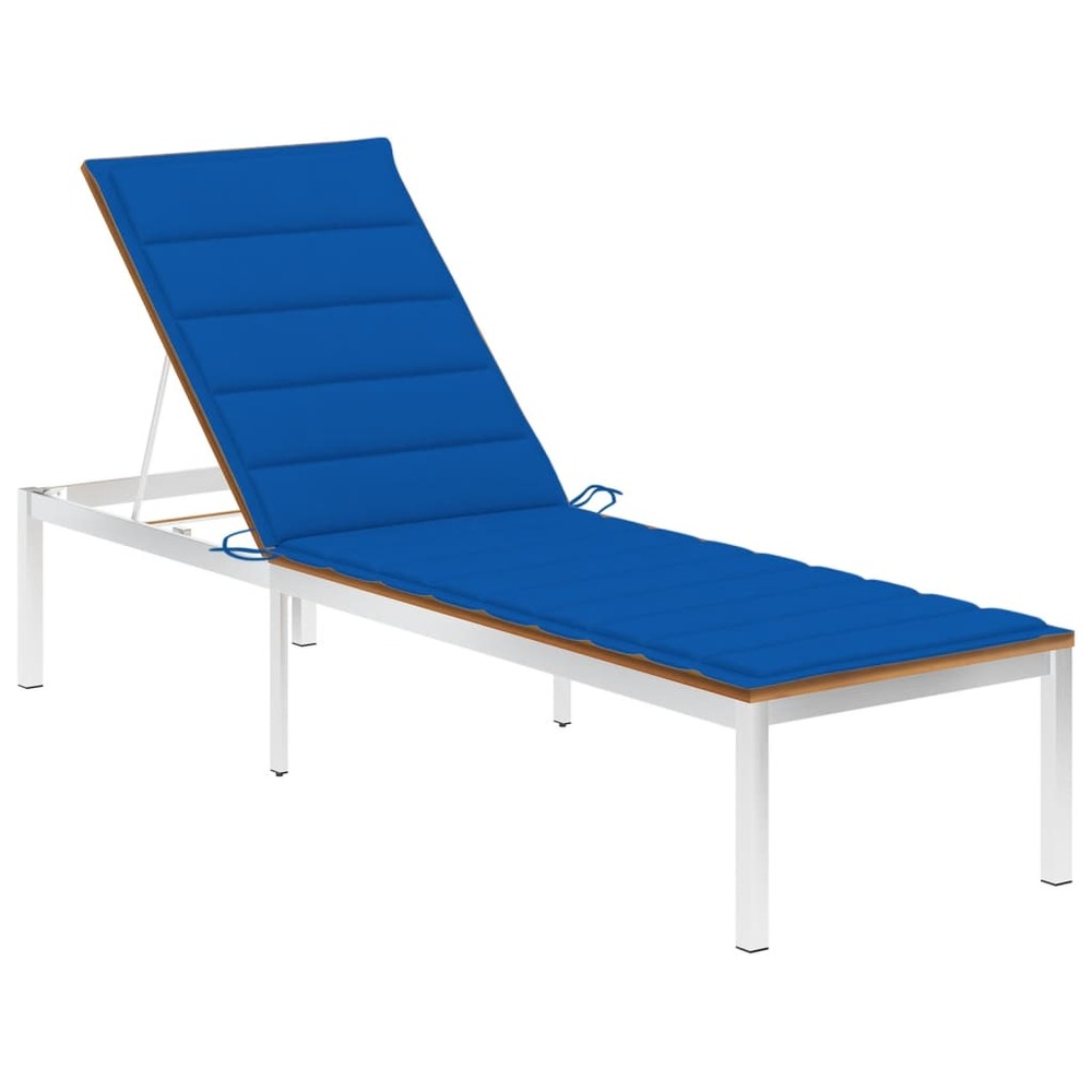 Transat chaise longue bain de soleil lit de jardin terrasse meuble d'extérieur avec coussin bois d'acacia et acier inoxydable