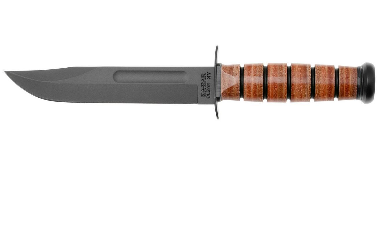 KA-BAR USN 5025 Plain Edge, Leather, FRN foedraal, survivalmes