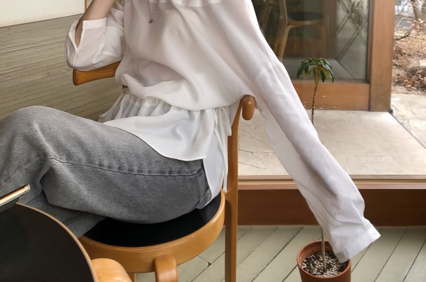 Alfie - Blouse met lange mouwen en off-shoulder tailleband en trekkoord
