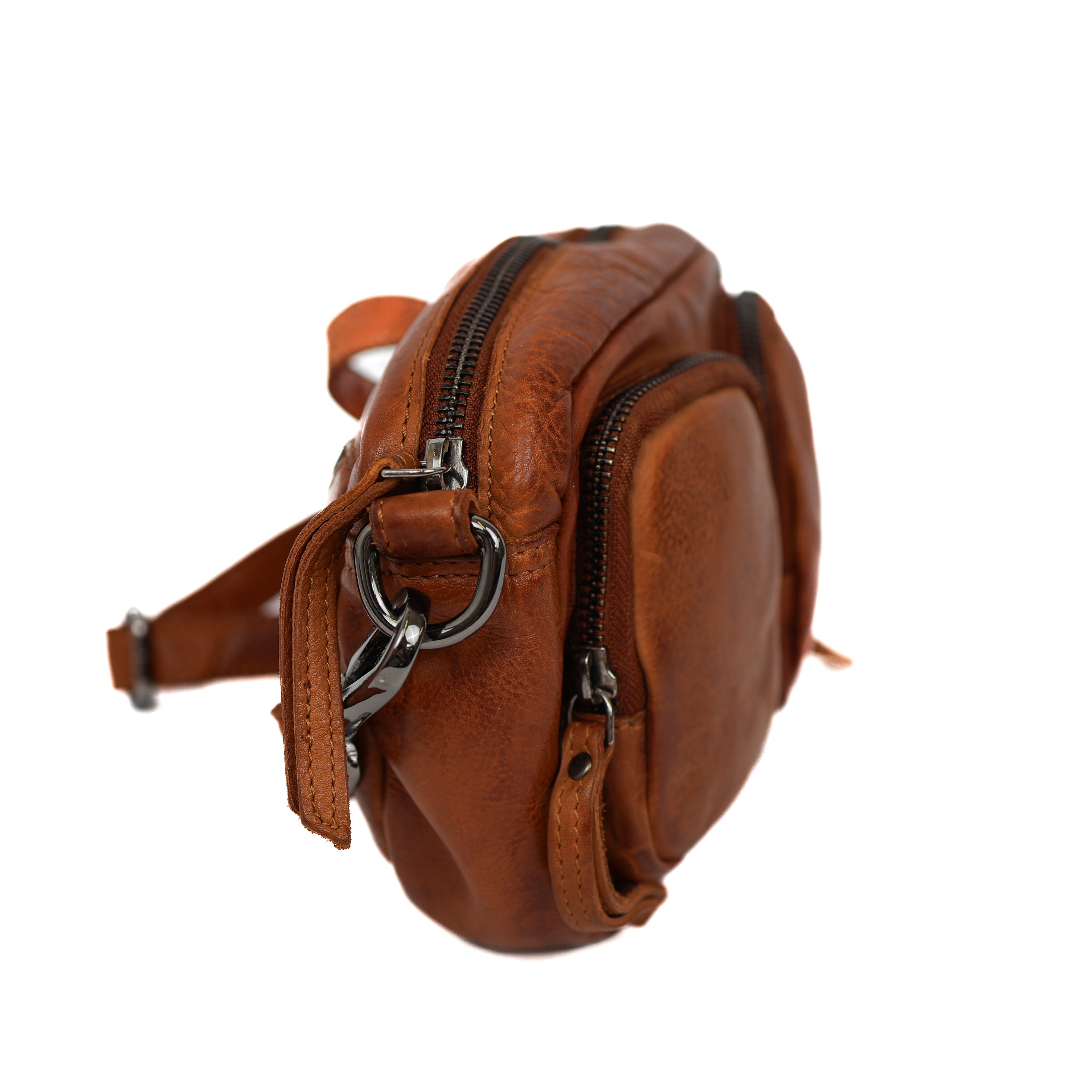 Klein schoudertasje met voorvakjes 'Amber' cognac Cognac