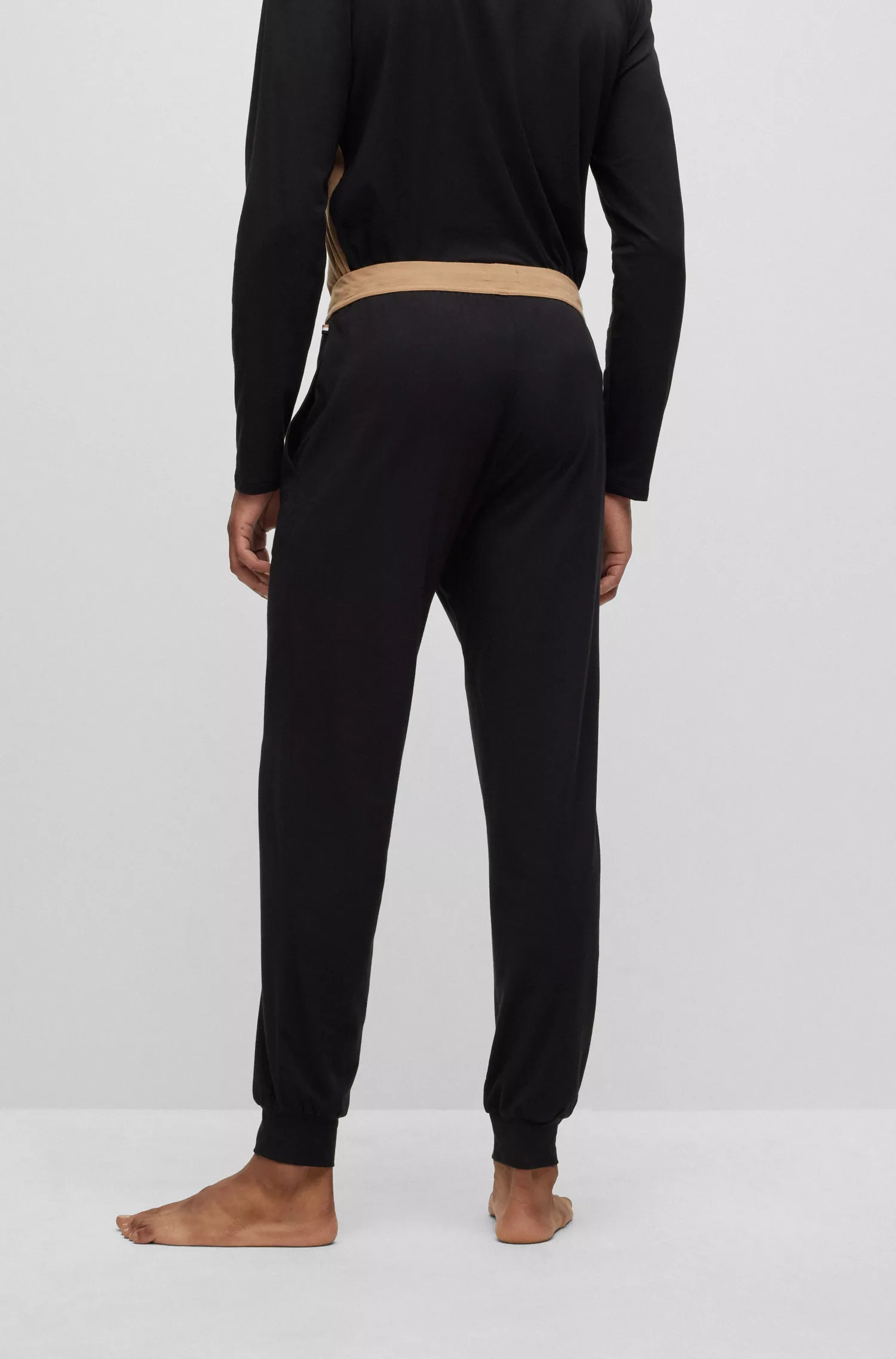 Calça de pijama BOSS em mistura de algodão preto com detalhe do logotipo