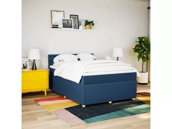 Sommier à lattes de lit avec matelas Bleu 160x200 cm Tissu