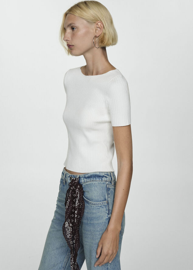 MANGO Short-sleeve knitted t-shirt Natural white