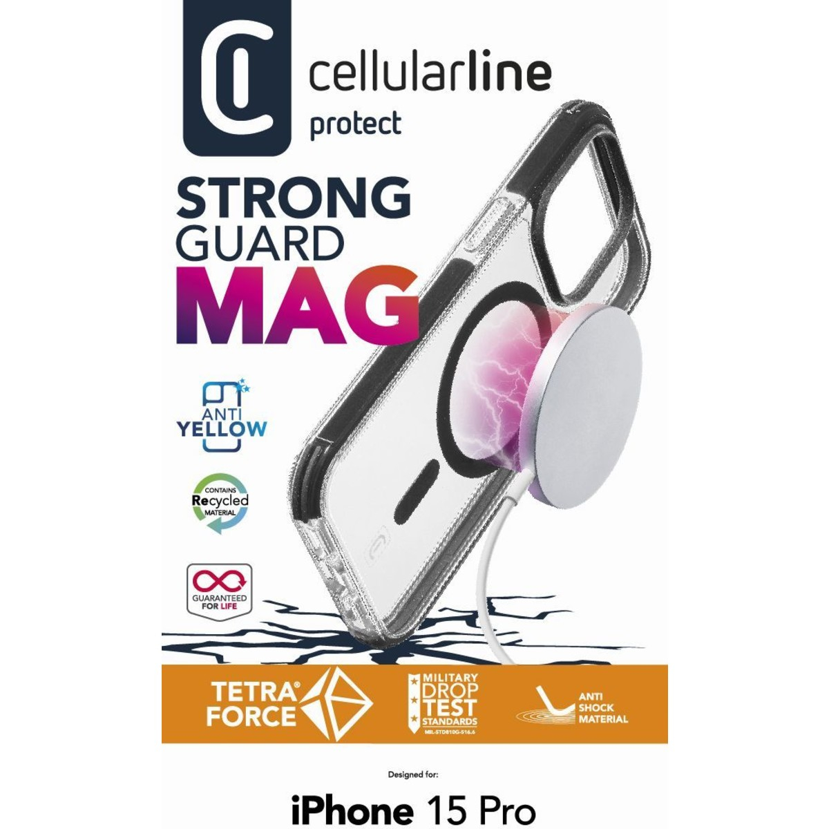 iPhone 15 Pro MagSafe Schutzhülle Tetra Force Strong aus Recycelten Materialien (TETRACMAGIPH15PROT) - Transparent