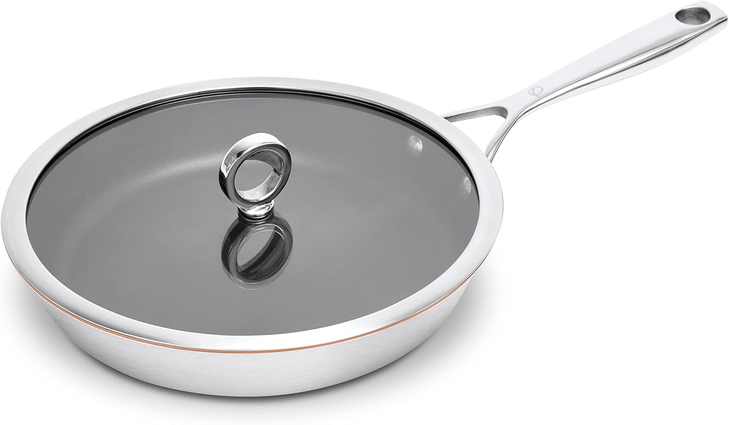 Olavson My Innovative beschichtete Bratpfanne mit Kupferkern - Beschichtete Pfanne für Induktion - Ofen, Gasherd und spülmaschinenfest - Kleine Pfanne mit Deckel - Steilgriff 26 cm Edelstahl