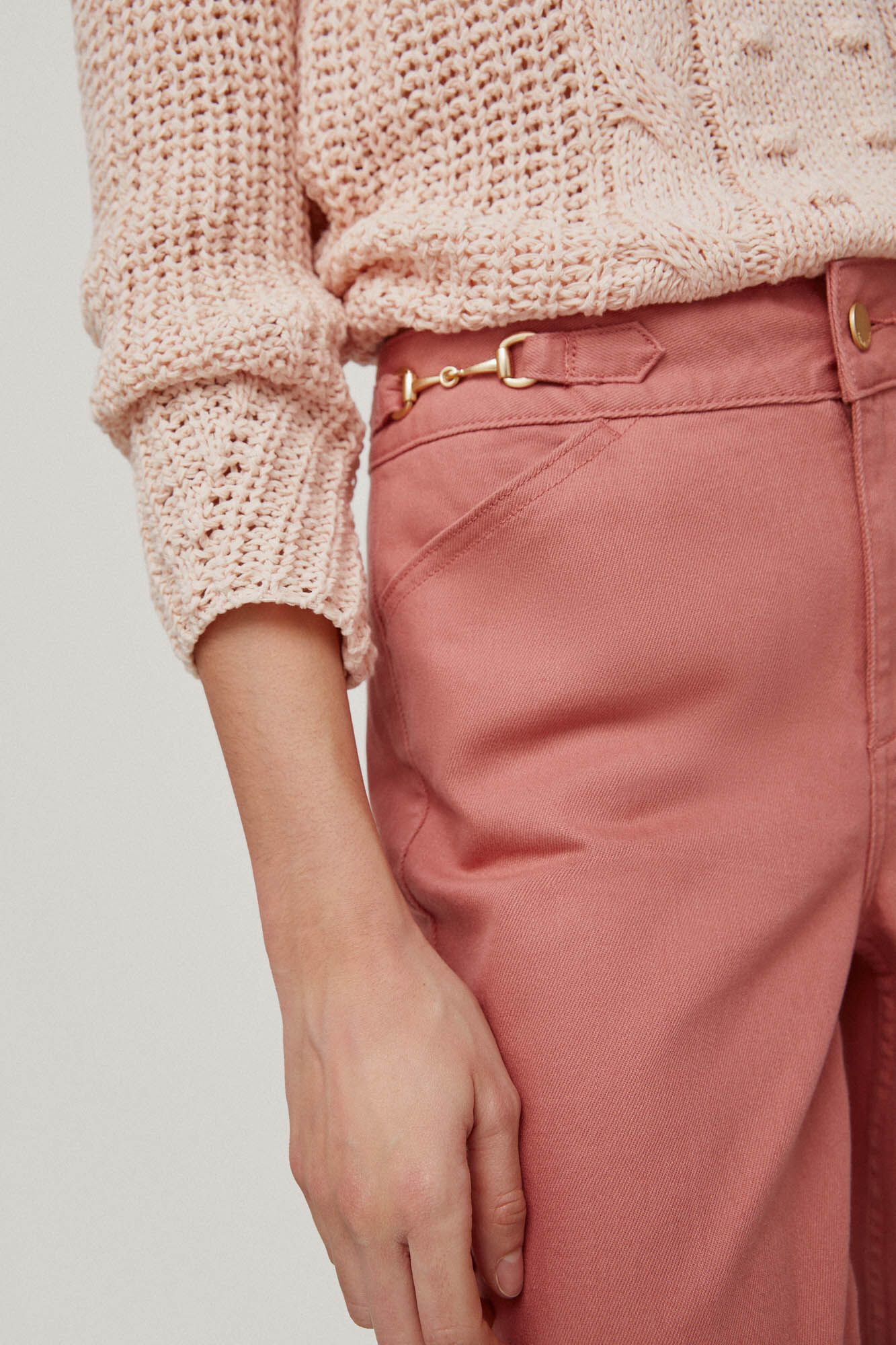 Calça jeans cropped de perna larga - Rosa