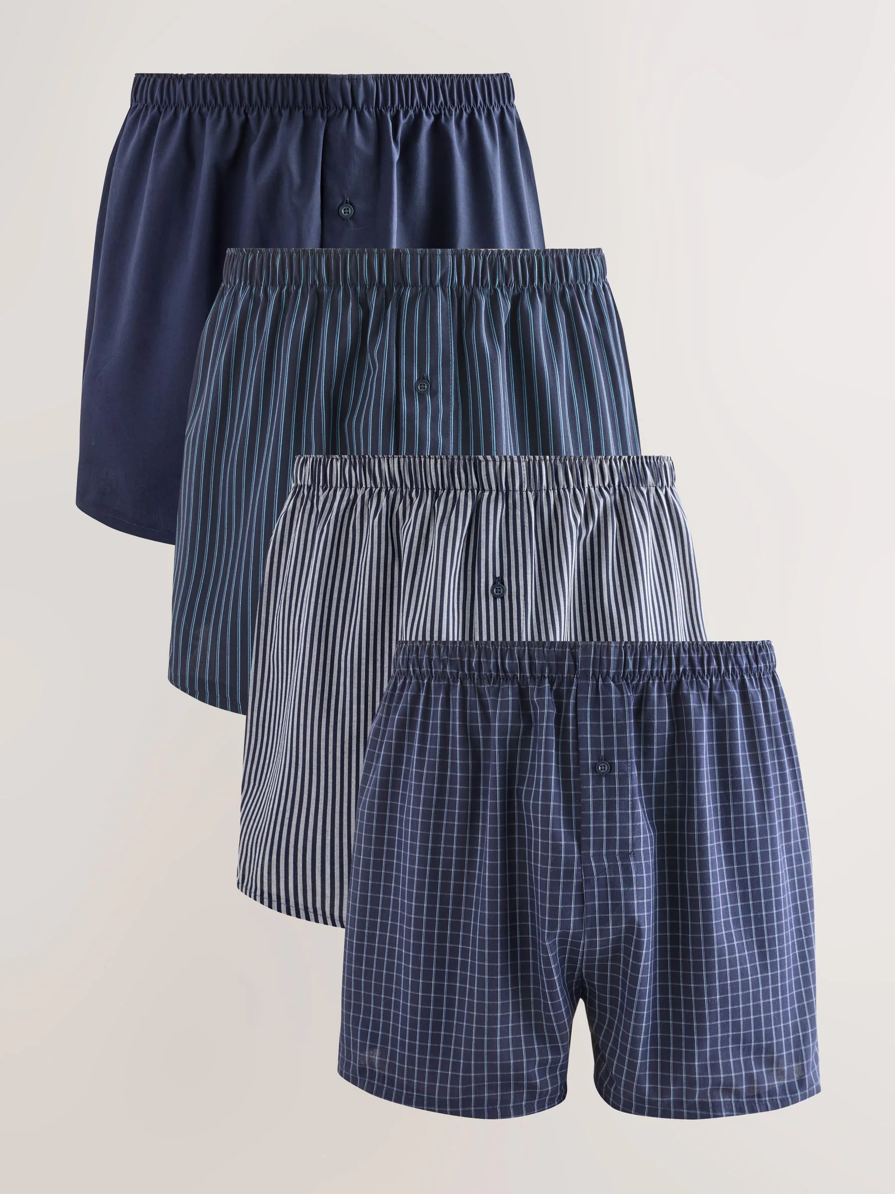 Marineblauw gemengd patroon - Verpakking van 4 - Geweven boxershorts van puur katoen