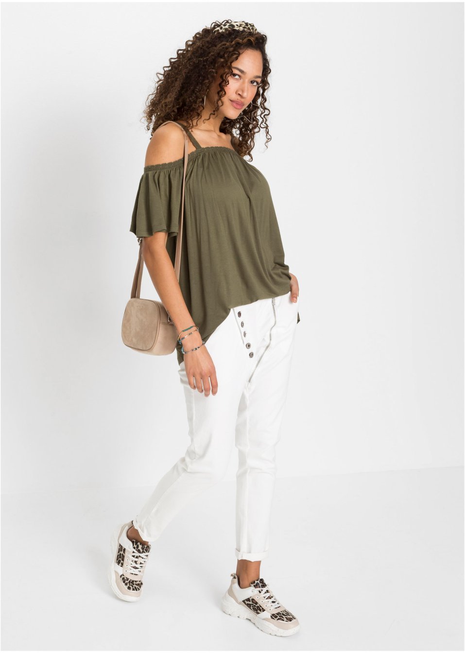 T-shirt à épaules dénudées avec galon en dentelle