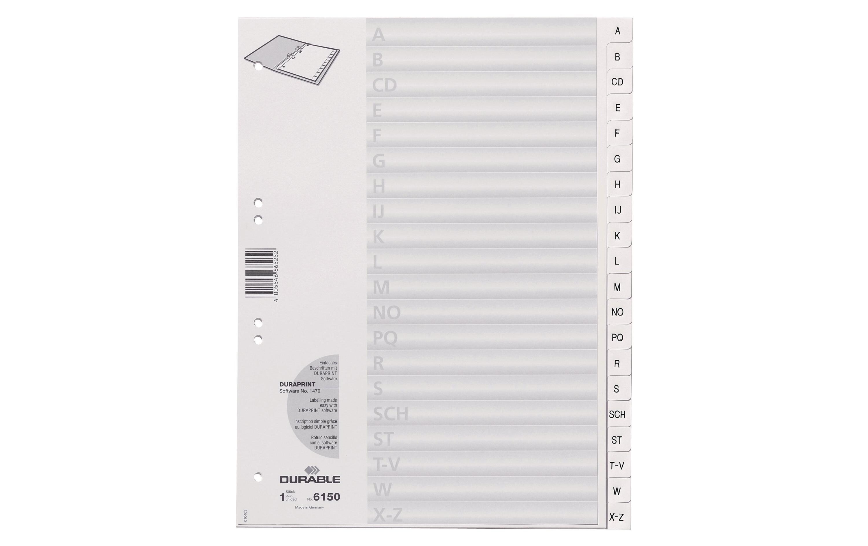 Register A4 A-Z, WeissRegister, 20-teilig