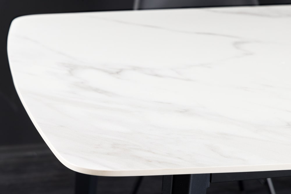 Esstisch MILANO 180cm weiß Marmor Keramik schwarzes Metallgestell