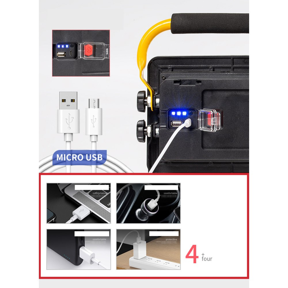 (5000Lumen) LED Handscheinwerfer Arbeitsleuchte Flutlicht   USB Powerbank (20800mAh) mit 4 Lichtmodi (IPX6) - Schwarz
