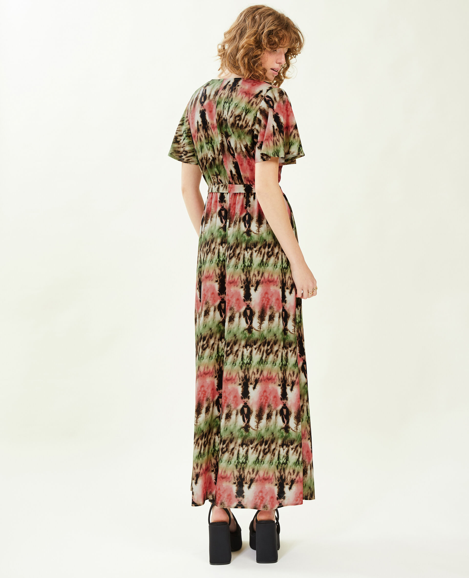 Robe longue encolure croisée - Vert kaki