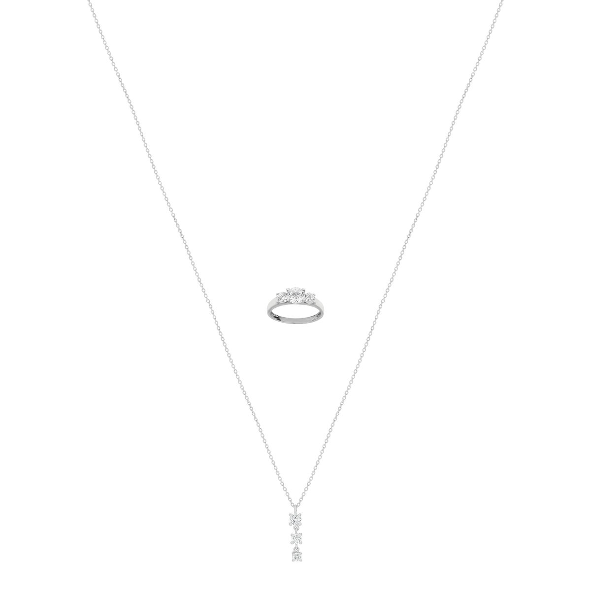 Parure argent 925 collier et bague zirconias