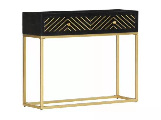 Table console Noir et doré 90x30x75 cm Bois de manguier massif