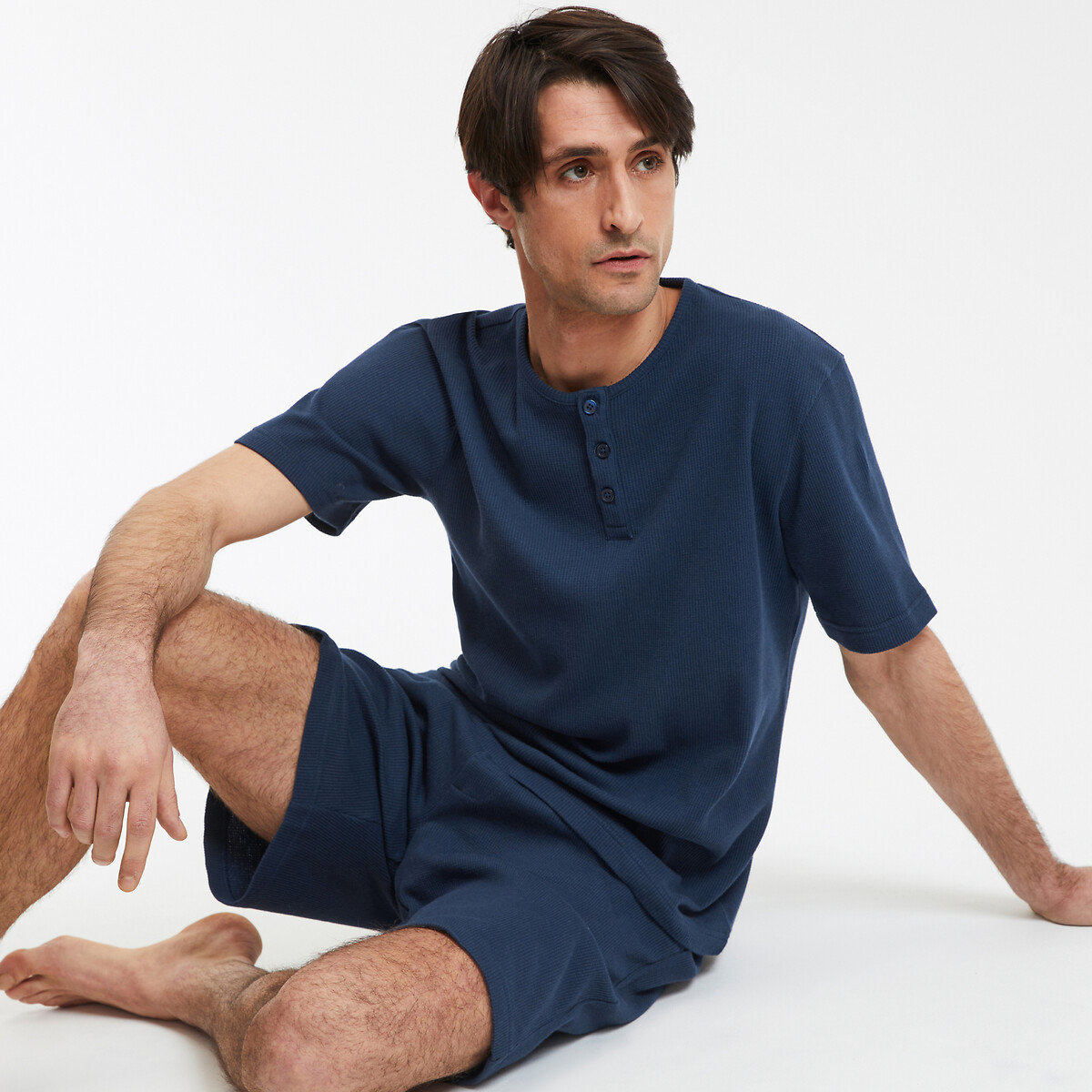 COLEÇÃO LA REDOUTE<br>Camiseta shorts de pijama com gola tunisiana e mangas curtas