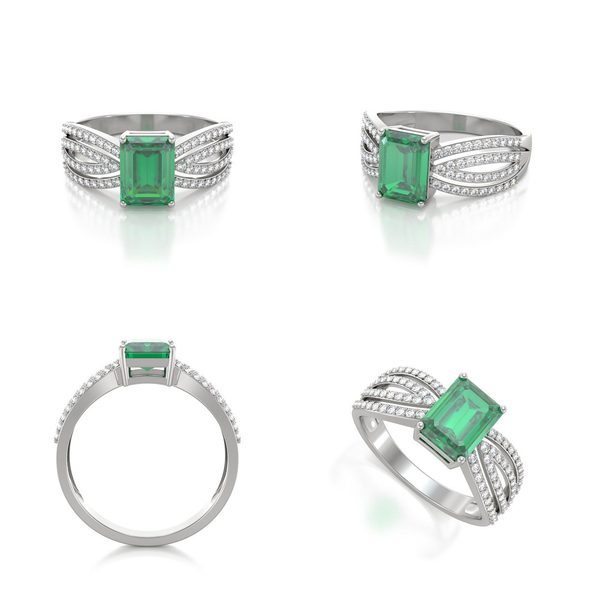 Bague Or Blanc 585 avec Emeraude et Diamants - 2.97grs | Aden Boutique