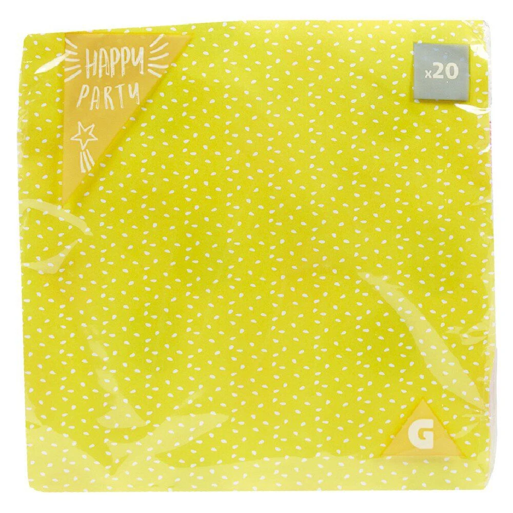 Serviette en papier jaune motif confettis blanc x 20