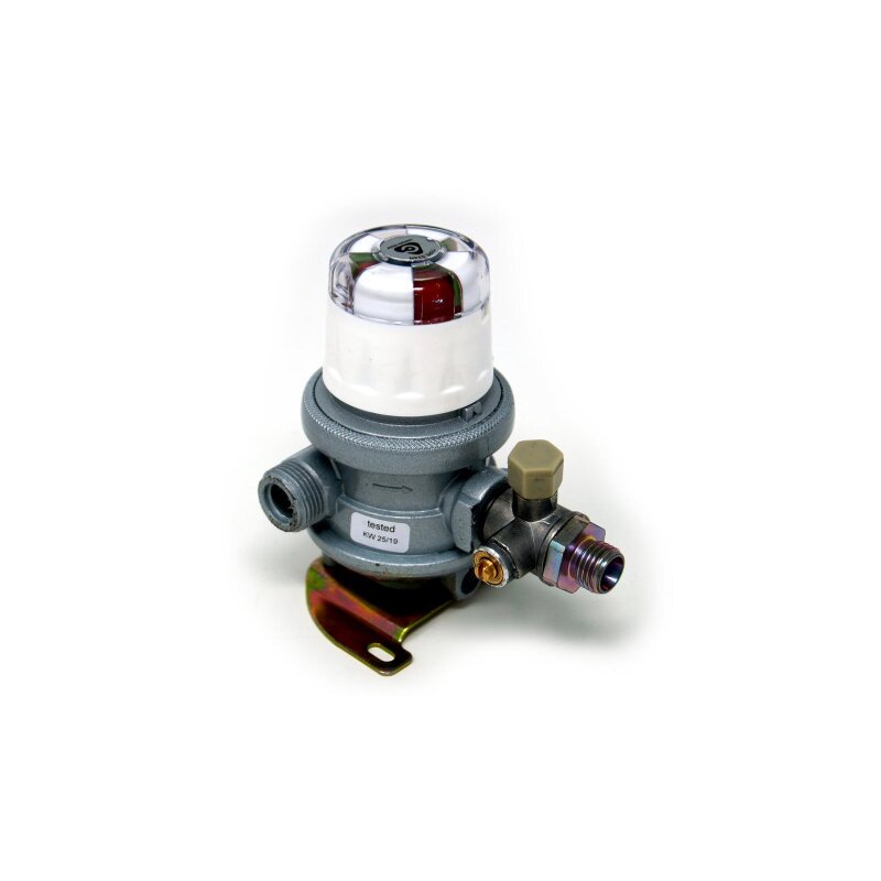 Cavagna 2 Flaschen Gasdruckregler Multimatik 50 mbar 1,5 kg/h mit Prüfventil G.13 -> Rohrverschraubung 8mm  10mm
