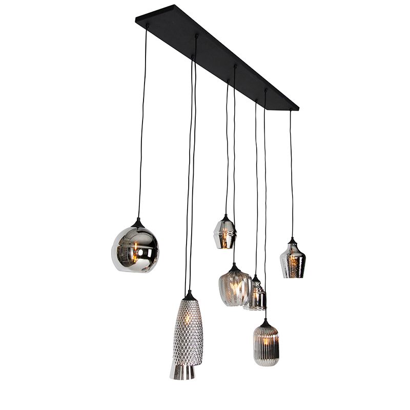 Art deco hanglamp zwart met smoke glas 8-lichts - Hanne