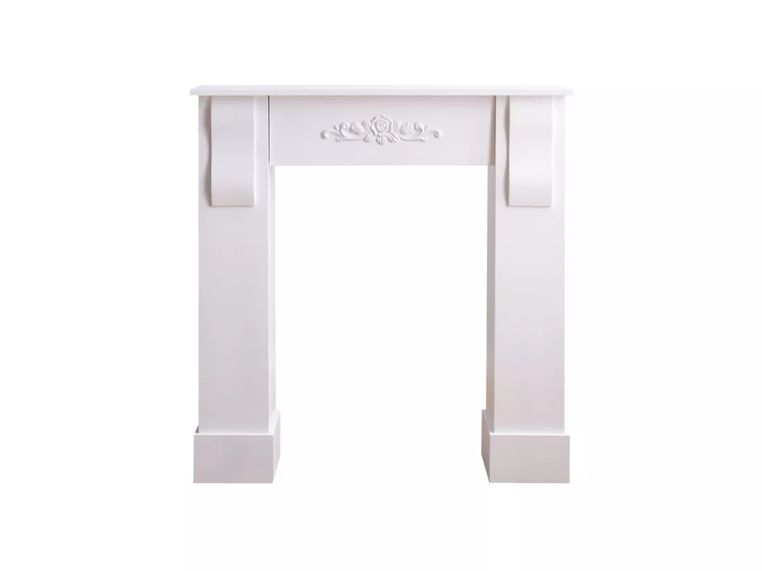 Cadre Cheminée Décoratif Florale Bois Blanc Rustique 92x93x22,5