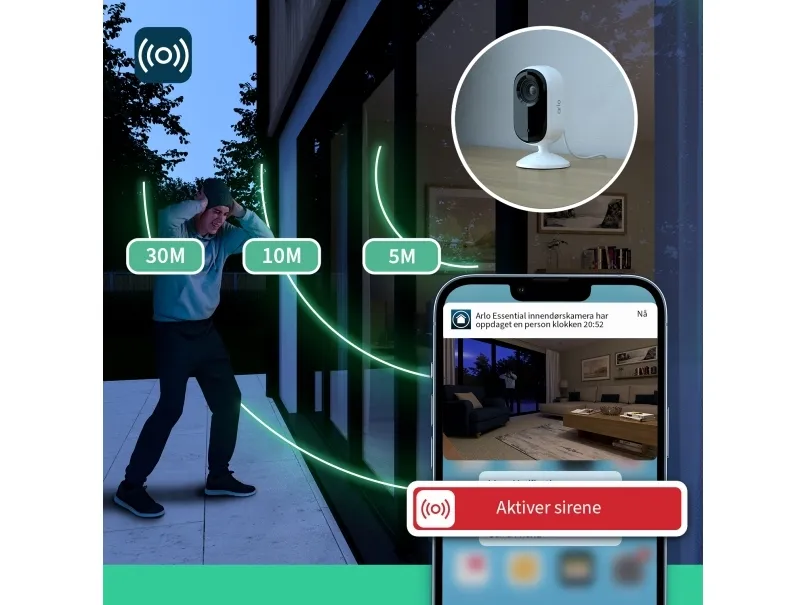 Arlo Essential Indoor 2K - Netværksovervågningskamera - indendørs - farve (Dag/nat) - 4 MP - 2560 x 1440 - audio - trådløs - WiFi - med Arlo Secure Plan (Trial) (pakke med 2)
