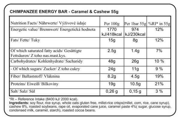 Barre énergétique Chimpanzee Noix de Cajou/Caramel - 55g