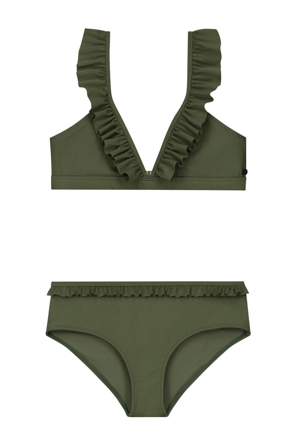 Leuke bikini voor meidentriangel bikini Bella met ruches olijfgroen