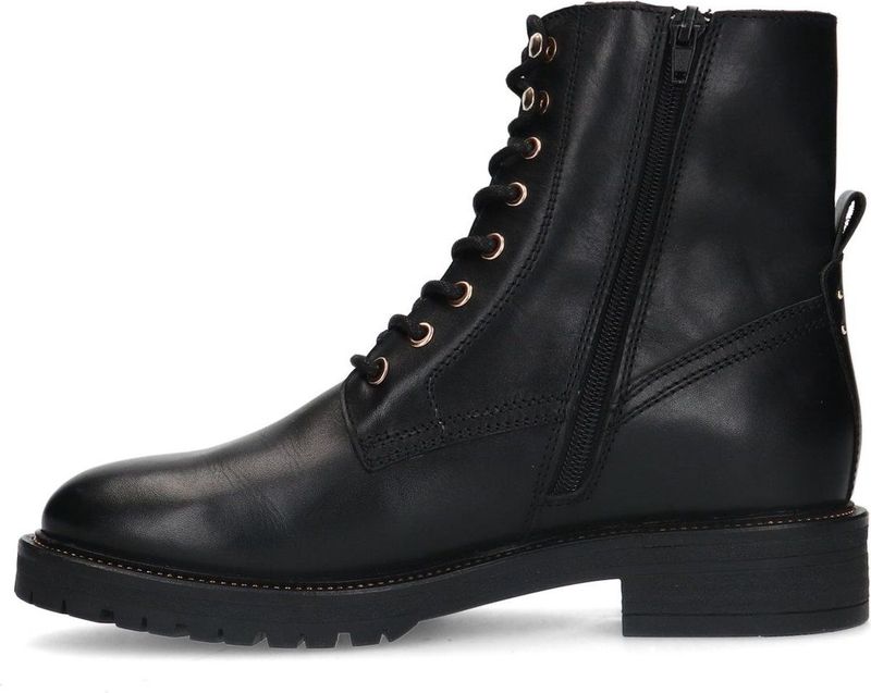 Manfield - Dames - Zwarte leren veterlaarsjes