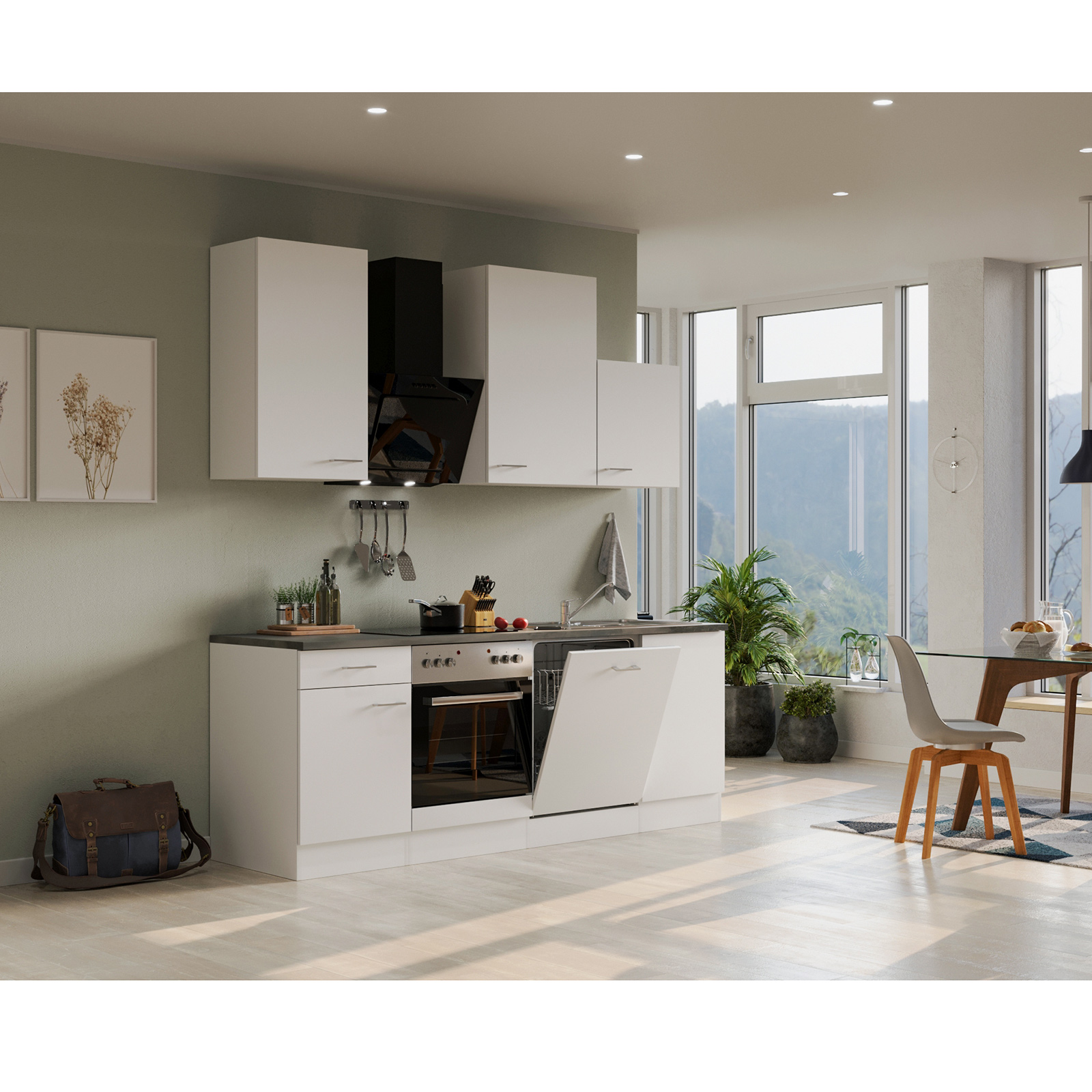 Küchenblock LUCCA - weiß - mit E-Geräten - 220 cm