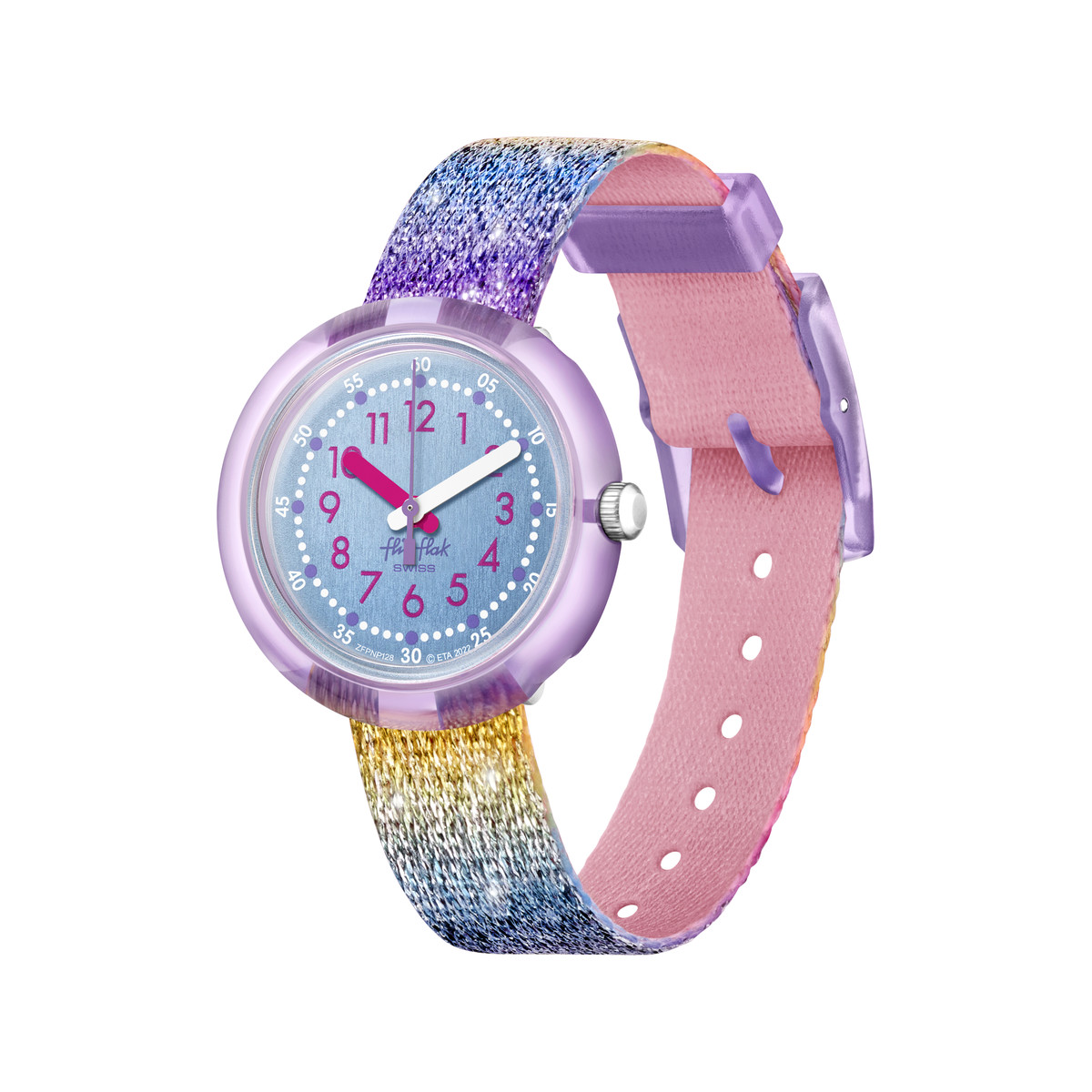 Montre FLIK FLAK Shine Bright Christmas enfant bracelet tissu recyclé rose