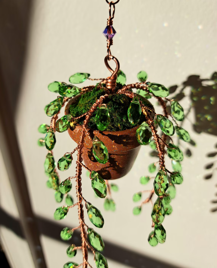 (6x13cm) Hängepflanze Kristall Fenster Deko Windspiel Sonnenfänger Anhänger Outdoor Accessoire - Hellgrün