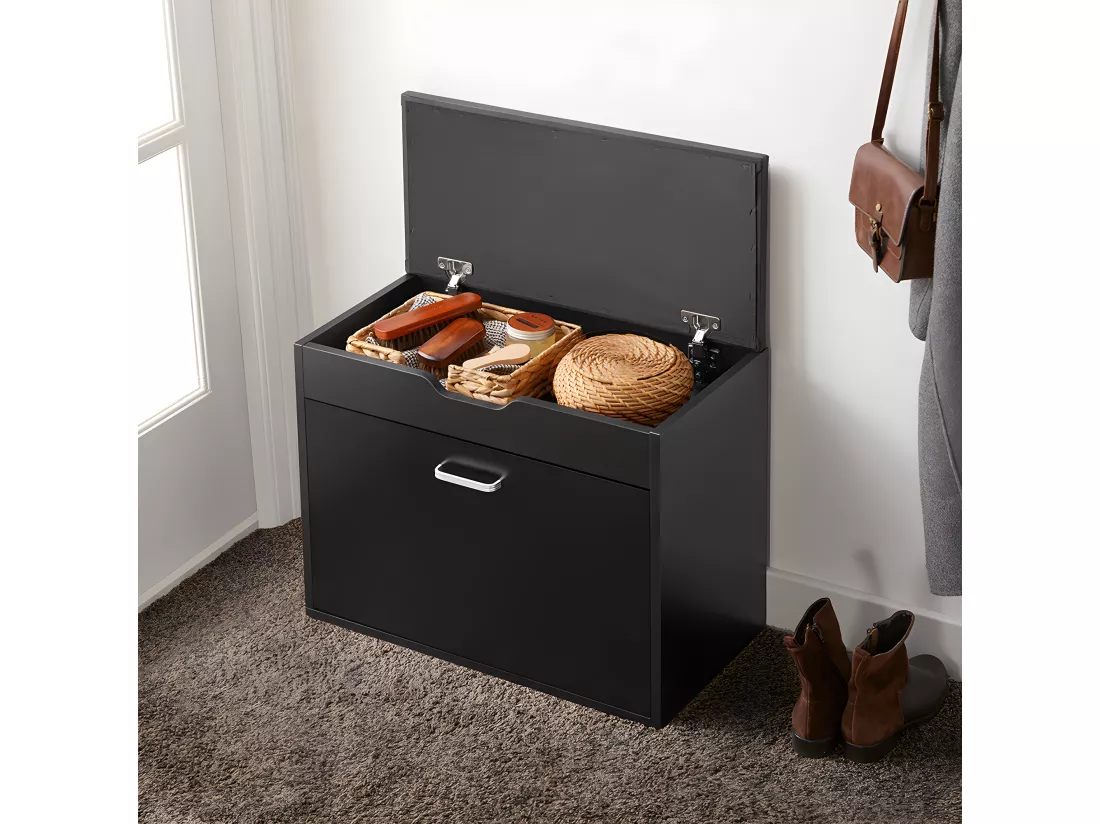 SoBuy Banc à Chaussures Meuble Chaussures Commode à Chaussures Meuble d’entrée 1 abattant avec Assise Rabattable Coussin Rembourrée – 60x30x49 cm, FSR95-SCH