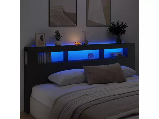 Tête de lit à LED noir 220x18,5x103,5 bois d'ingénierie