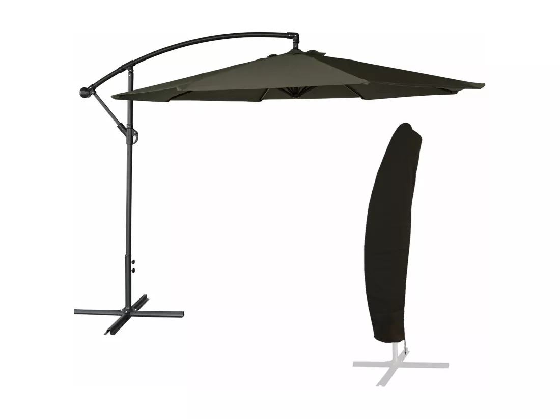 Parasol déporté OAHU rond 3,50m de diamètre gris + housse - HAPPY GARDEN