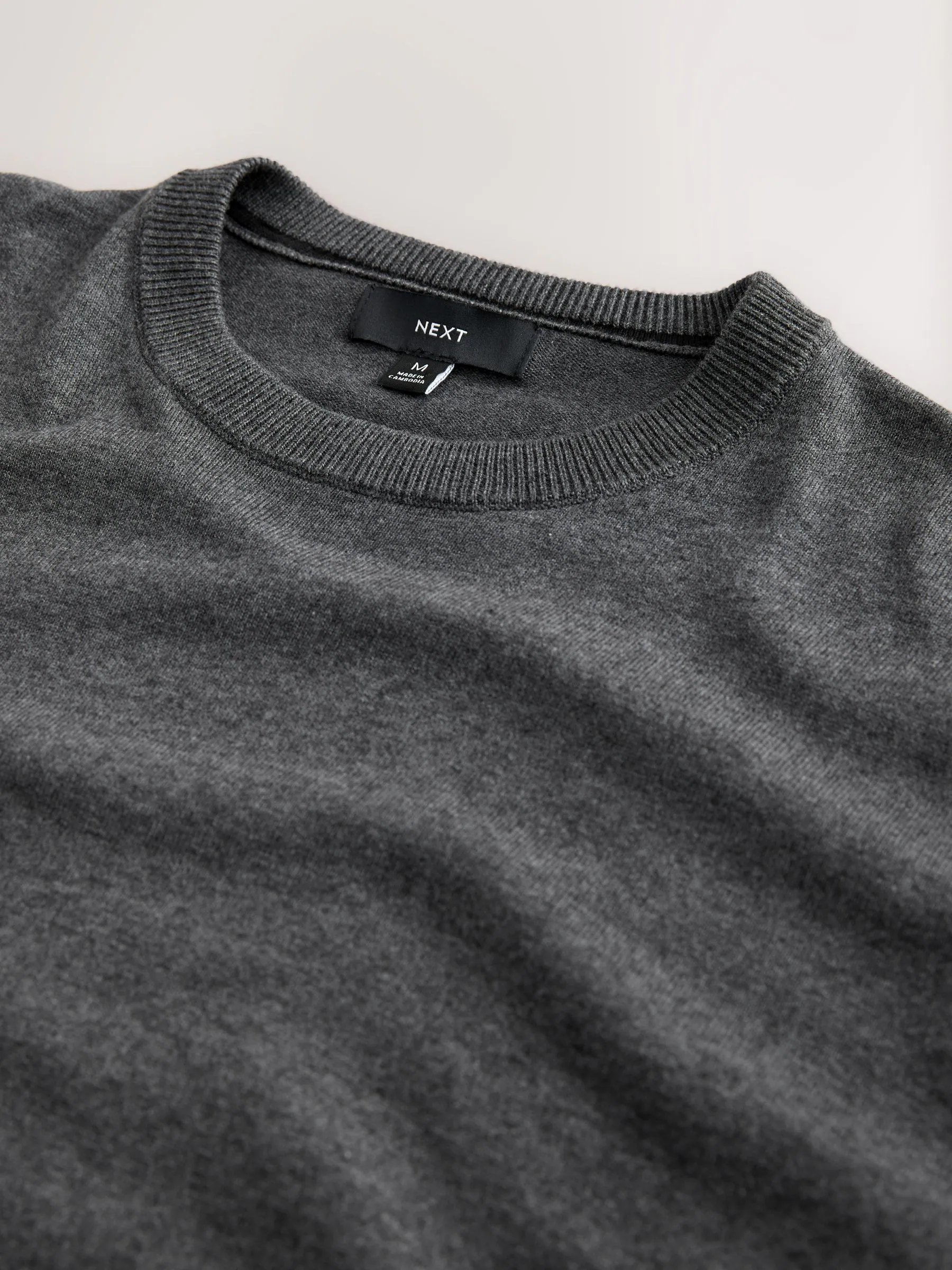 Antraciet - Effen - Regular Fit Cotton Rich Crew Neck Jumper