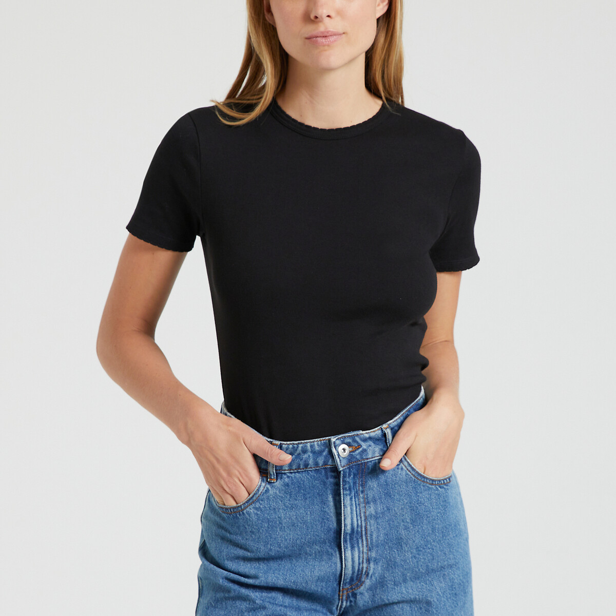 PETIT BATEAU<br>Camiseta icônica, gola redonda em ponto cocotte