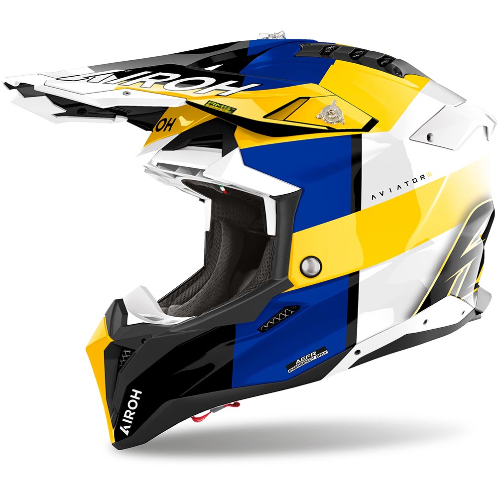 Airoh - Casque Aviator 3 Monarch Bleu / Jaune / Blanc / Brillant